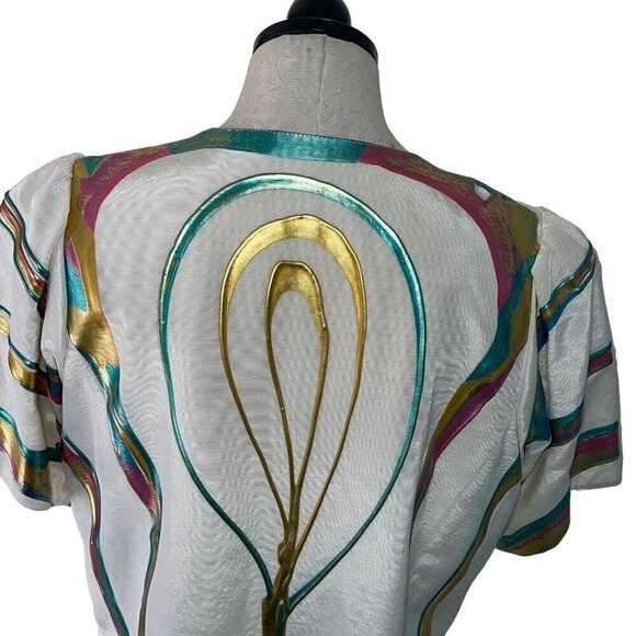 Terry Toni Vintage Womens Jacket Size Medium White Hand Painted Short Sleeve - Picture 3 of 10